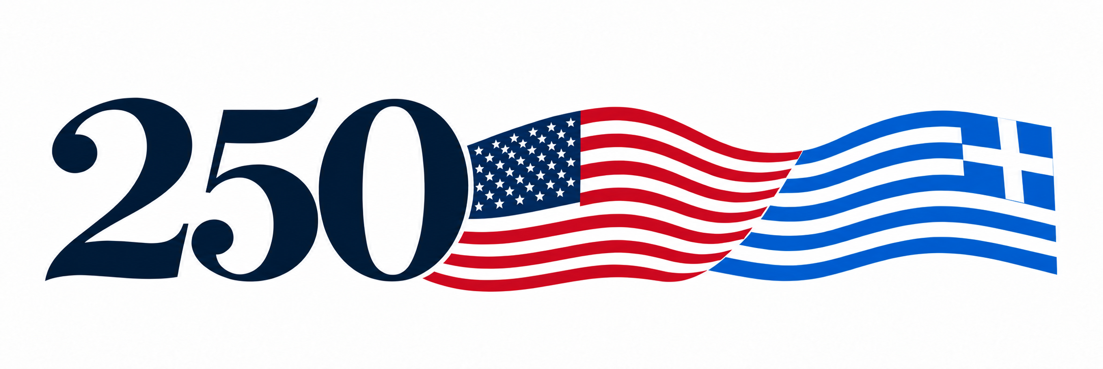 250th anniversary emblem with United States and Greek flags